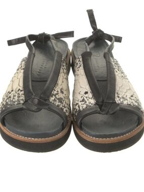 Zero + Maria Cornejo Black and Cream Textured Slingback Sandals